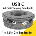 6A USB-C Fast Charging Cable (1m–8m) for Huawei, Xiaomi, Vivo, OnePlus, Oppo