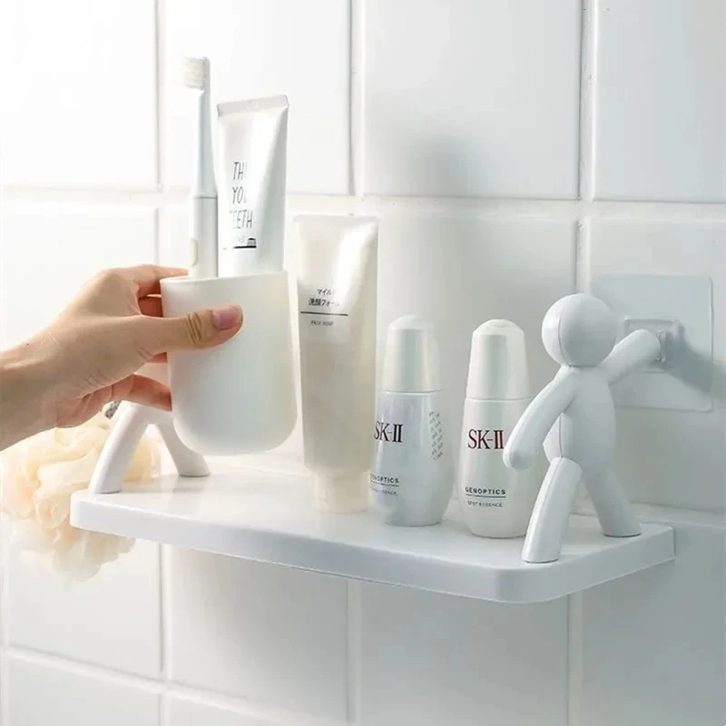 kf-S7cfb214d38cc4e7daf9e34f3309160fa2 Bathroom Self-adhesive Shampoo Shelves Shower Towel Storage Rack Cosmetic Toilet Organizer Home Decor Kitchen PP Plastic Rack - Image 1