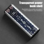 Transparent 4-Port 22.5W Fast Power Bank Solder-Free 4-Cell 21700 Battery Case Portable PD Battery Storage Box with Outdoor Light