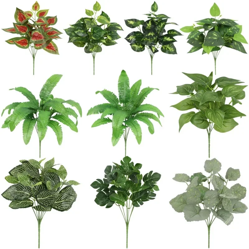 kf-S8ebdc21a7daf490ca586db574f3c14316 Artificial Plants Leaves Silk Tortoiseshell Leaf Dieffenbough Fake Small Fairy Taro Simulation Green Plant Living Room Decor - Image 1