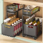 2 Tier Pull Out Cabinet Organizer Adjustable Kitchen Storage Rack Under Sink Organizer Spice Jar Storage Rack Slide Out Drawer - Image 2