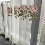American Luxury Peony Embroidery Tulle Curtain For Living Room European Elegant Flower Embroidery Sheer Voile Drapes For Bedroom - Image 2