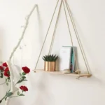 Premium Wood Swing Hanging Rope Wall Mounted Floating Shelves – Plant Flower Pot Indoor Outdoor Decoration Simple Design - Image 2