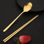 304 Stainless Steel Cutlery Set Sushi Sticks Dinner Spoons Set 10Pcs Dinnerware Korean Chopsticks Dessert Spoon Flatware Set - Image 4