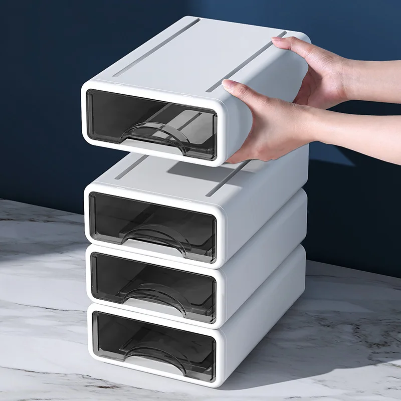 kf-Sbe6cf53cda8b41089001f1a5cbbd1d32J Plastic Box Desktop Organizer Drawer Makeup Storage Box Stackable Jewelry Container Large Mask Office Storage Medicine Dustproof - Image 1