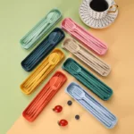 4-piece Portable Utensils, Healthy Eco-Friendly Wheat Straw Cutlery, Reusable Chopstick Fork Knife Spoon Set - Image 3