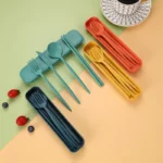 4-piece Portable Utensils, Healthy Eco-Friendly Wheat Straw Cutlery, Reusable Chopstick Fork Knife Spoon Set - Image 2