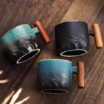 Handmade Ceramic Coffee Mug with Wooden Handle - Retro Tea Cup, Office Water Cup Filter Design, Unique Birthday Gift