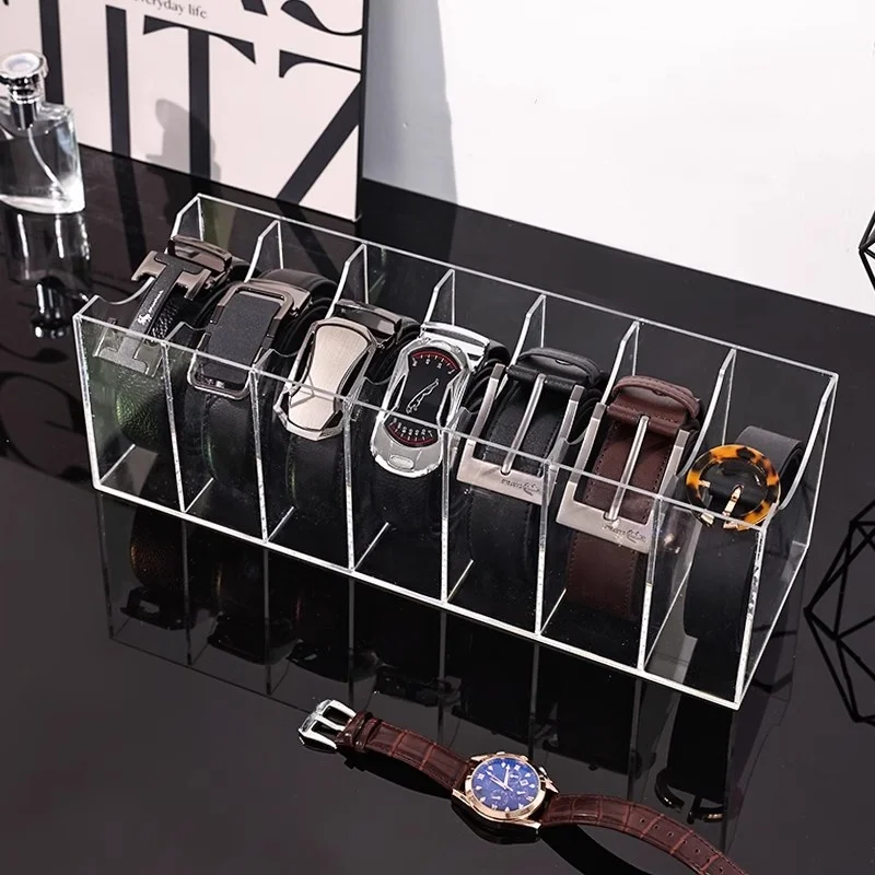 kf-Sd5481fc15bbf43d49e46038a201d1d56w 3/5/7 Grid Belt Organizer Boxes,Acrylic Belt Storage Holder for Closet,Display Case for Tie,Bow Tie,Belt Storage Rack & Display - Image 1