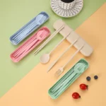 4-piece Portable Utensils, Healthy Eco-Friendly Wheat Straw Cutlery, Reusable Chopstick Fork Knife Spoon Set - Image 4