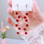 New Fashion Jewelry Red Rose Drop Earrings Women Vintage Rhinestone Flowers Dangle Earring Weddings Engagement Party Jewelry - Image 3