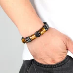 Natural Stone,Tiger Eye Bracelet,Black Leather Rope Chain,Men Bracelet,Stainless Steel Bracelet,Women Fashion Jewelry,Wholesale - Image 5