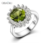 Retro Silver Ring for Women Flower Rings with Peridot Stones Shining Luxury Brand Wedding Engagement Rings Jewelry