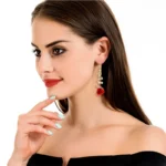 New Fashion Jewelry Red Rose Drop Earrings Women Vintage Rhinestone Flowers Dangle Earring Weddings Engagement Party Jewelry - Image 2