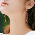 New Fashion Jewelry Red Rose Drop Earrings Women Vintage Rhinestone Flowers Dangle Earring Weddings Engagement Party Jewelry - Image 4
