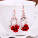 New Fashion Jewelry Red Rose Drop Earrings Women Vintage Rhinestone Flowers Dangle Earring Weddings Engagement Party Jewelry - Image 5