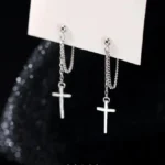 2 Pcs Punk Silver Color Cross Drop Earrings for Women Men Gothic Hip Hop Long Tassel Hanging Earring Jewelry Gift Bijoux - Image 5