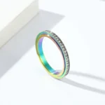 3mm Thin Stainless Steel Stackable CZ Eternity Spinner Ring Wedding Band for Women Men Size 5-12 - Image 5