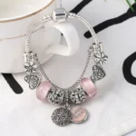 Silver Plated Charm Bracelet & Bangle With Key Lock Crystal Pendant Ball Bracelet For Women Wedding Valentine's Day Jewelry Gift - Image 3