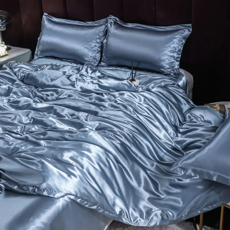 kf-S050e7923acf649e8875f8e3b991564857 Luxury Ice Silk Bedding Set Satin Silky Duvet Cover Set With Pillowcase High-end Home Textiles Solid Color Bed Cover Sets - Image 1