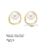 Imitation Pearl Earring for Women Gold Color Round Stud Earrings Korean Delicate Irregular Design Unusual Fashion Jewelry - Image 2