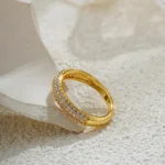 Fashion Full Cubic Zirconia 18K Gold Plated Rings for Women Waterproof PVD Stainless Steel Zircon Wedding Ring Charm Jewelry New - Image 2