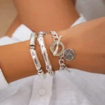 Ingemark 4Pcs/Set Vintage OT Buckle Coin Pendant Bracelet for Women on Hand Goth Open Charm Bangles Couple Friends Jewelry Gift - Image 3