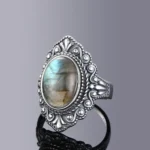 Retro Oval Natural Labradorite Rings for Women Men Silver Ring Finger Ring Retro Gemstone Rings Jewelry Party Gift - Image 3