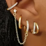 4PC Chain Huggie Earring Set For Women Fashion Flower Tragus Hoop Earrings Bulk Cartilage Piercing Helix Jewelry Lobe Earing Lot - Image 4