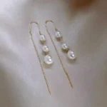 Korean Exquisite Imitation Pearl Tassel Drop Earring For Women Shiny Zircon Flower Leaf Long Ear Line Geometric Earring Jewelry - Image 2