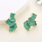 Fashion Irregular Post Earrings Metal Flower Cream Epoxy Studs Gold Color Plating Heavy Statement Jewelry for Women - Image 4