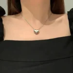 Simple Trendy Silver Color Love Heart Pendant Necklace for Women Korean Fashion Snake Bone Chain Clavicle Chokers Party Jewelry - Image 3