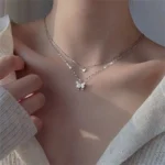 New Shiny Butterfly Necklace Ladies Exquisite Double Layer Clavicle Chain Necklace Jewelry for Ladies Gift - Image 2