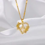 Flower Zircon Initial Heart Pendant Necklaces For Women 2024 Trend Stainless Steel Letter Necklaces Jewelry Best Friend Gifts
