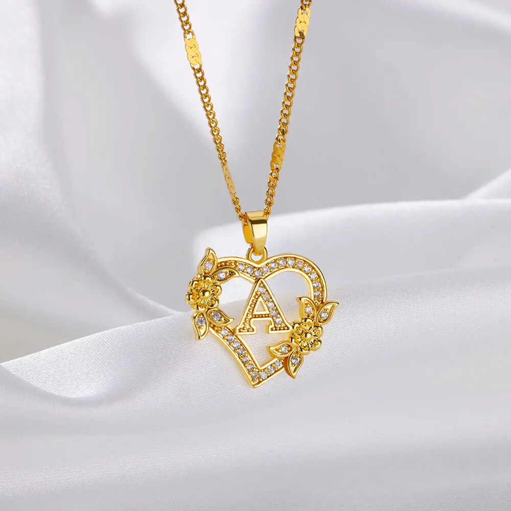 kf-S18e7850e88854aaca5f8a9bdb378b611o Flower Zircon Initial Heart Pendant Necklaces For Women 2024 Trend Stainless Steel Letter Necklaces Jewelry Best Friend Gifts - Image 1