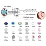 2PCS/Set Stainless Steel Heart Moon Earbone Stud Screw Ball Stud Earrings for Women Fashion Ear Tragus Cartilage Body Piercing - Image 5