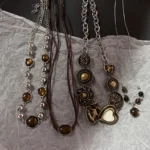 Vintage Leather Brown Stone Pendant Necklace Stacking Choker Temperament Clavicle Chain for Women Girl Autumn Winter Necklace - Image 3