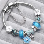 Silver Plated Charm Bracelet & Bangle With Key Lock Crystal Pendant Ball Bracelet For Women Wedding Valentine's Day Jewelry Gift - Image 6