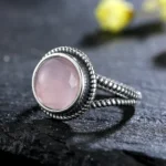 Vintage S925 Sterling Silver Ring Oval Round Natural Rose Quartz Ring Pink Stone Sun Shaped Retro Silver Fine Jewelry For Women - Image 4