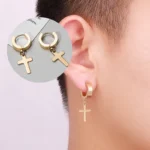 1Pair Punk Stainless Steel Cross Pendant Hoop Earrings For Men Women Not Fade Ear Rings Hip Hop Male Jewelry - Image 2