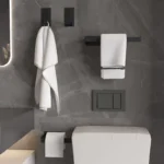 Black Bathroom Hardware Set Self-sticking, Robe Hook Towel Rail Bar Towel Bar Paper Holder Accessories Set without Nails - Image 5