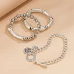 Ingemark 4Pcs/Set Vintage OT Buckle Coin Pendant Bracelet for Women on Hand Goth Open Charm Bangles Couple Friends Jewelry Gift - Image 6