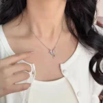 Sweet Pink Bow Necklace Ladies Fashion Sparkling Rhinestone Star Shape Pendant Clavicle Chain Delicate Wedding Accesories - Image 4