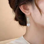 Korean Exquisite Imitation Pearl Tassel Drop Earring For Women Shiny Zircon Flower Leaf Long Ear Line Geometric Earring Jewelry - Image 4