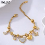 316L Stainless Steel Heart Charm Bracelets For Women 18k Gold Plated Various Pendants With Shining Zircon Women's Hand Bracelet