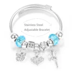 New Rhinestone Heart Shaped Pendant Stainless Steel Beaded Bracelet 4 Colors High Quality Closure Bangles Women Bracelet Jewelry - Image 2