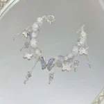 Korean Pink Crystal Flowers Butterfly Pendant Beaded Bracelet For Women Sweet Beaded Chain Bracelet Jewelry Gifts - Image 6