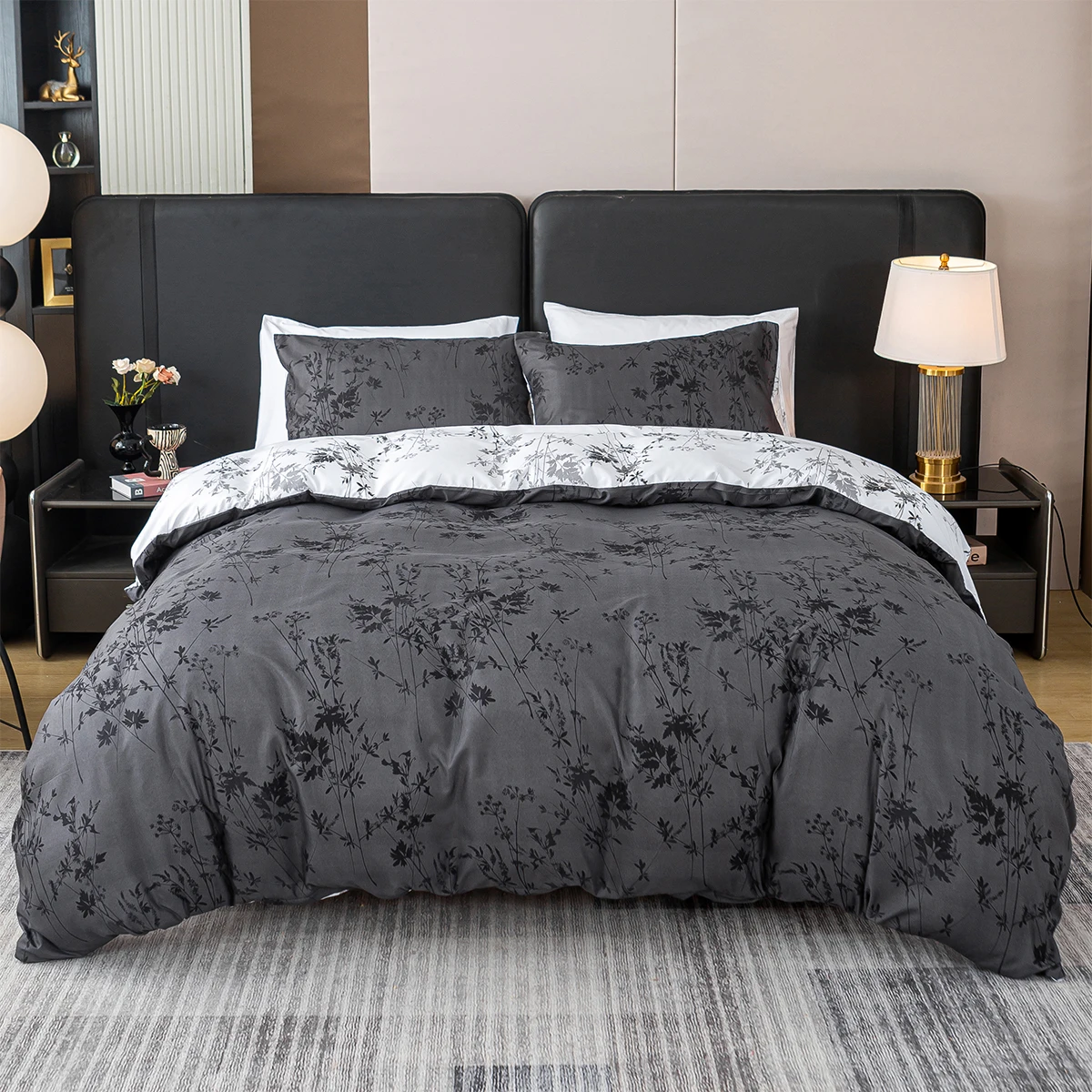 kf-S398c8c93f70b4cf9b45273c69294a8bdS 3pcs Zhusheng Kongye Pattern Print Duvet Cover Set, Soft Skin-Friendly Bedding Set Includes 1 Duvet Cover And 2 Pillowcases - Image 1