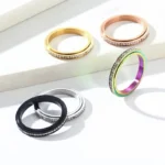 3mm Thin Stainless Steel Stackable CZ Eternity Spinner Ring Wedding Band for Women Men Size 5-12 - Image 4