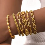 Chunky Stainless Steel Link Chain Bracelet For Woman, Gold Plated Layering Bracelets Wristband Waterproof Jewelry